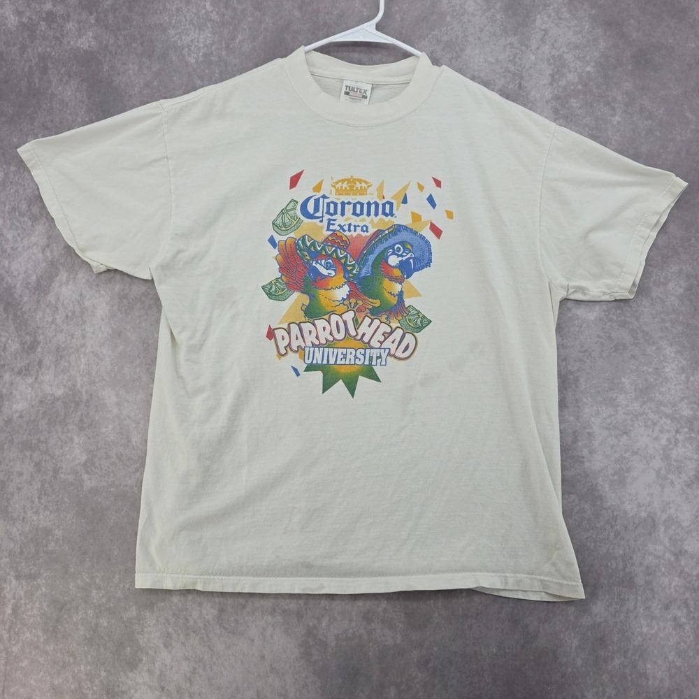 Vintage Tultex Corona Extra Parrot Head University Graphic T-Shirt XL Cream